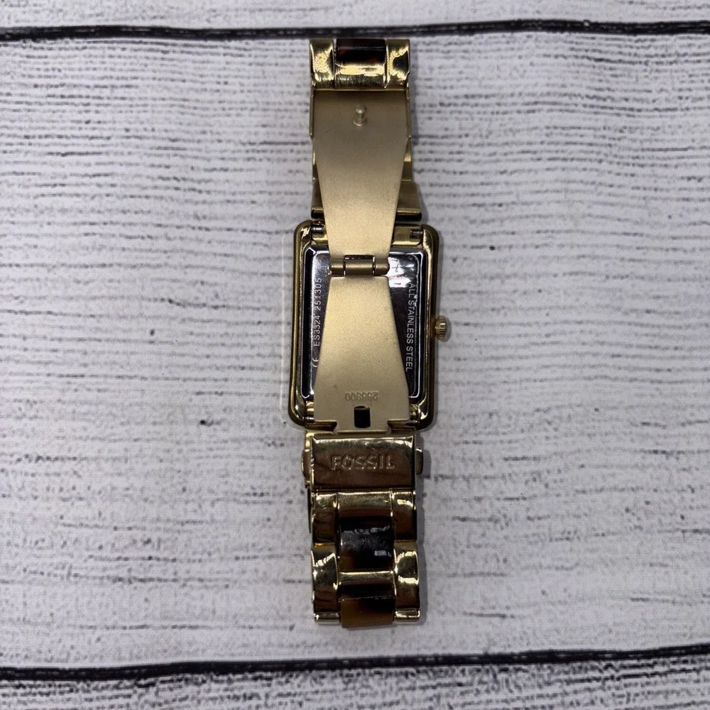 Women's Fossil Dress Watch Gold Toned With Roman Numerals Brown Yellow Band EUC